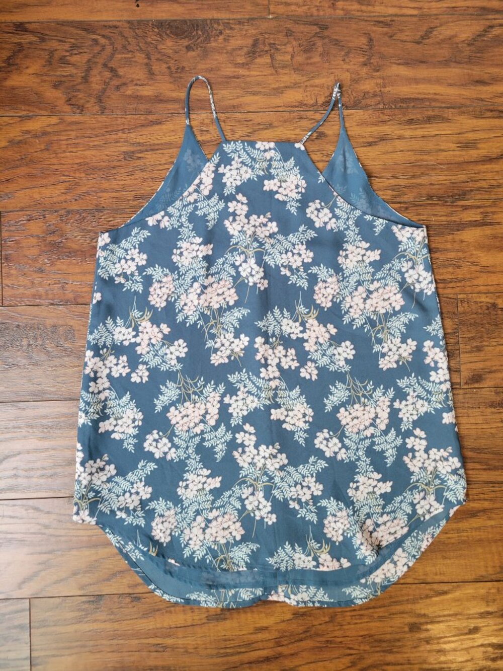 LOFT Dusty Blue Pink White Floral Button-Front V-Neck Strappy Cami Top sz XS - Picture 6 of 6